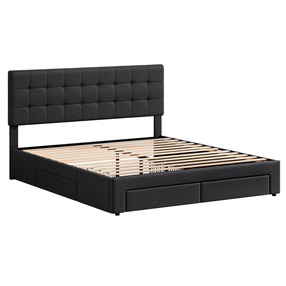 ALFORDSON Bed Frame King Size 4 Storage Drawers Adjustable Headboard Charcoal