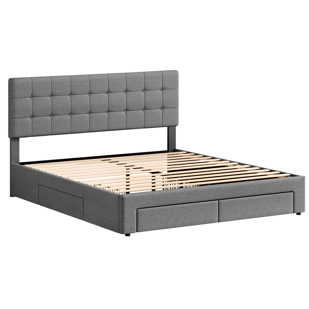 ALFORDSON Bed Frame King Size 4 Storage Drawers Adjustable Headboard Grey
