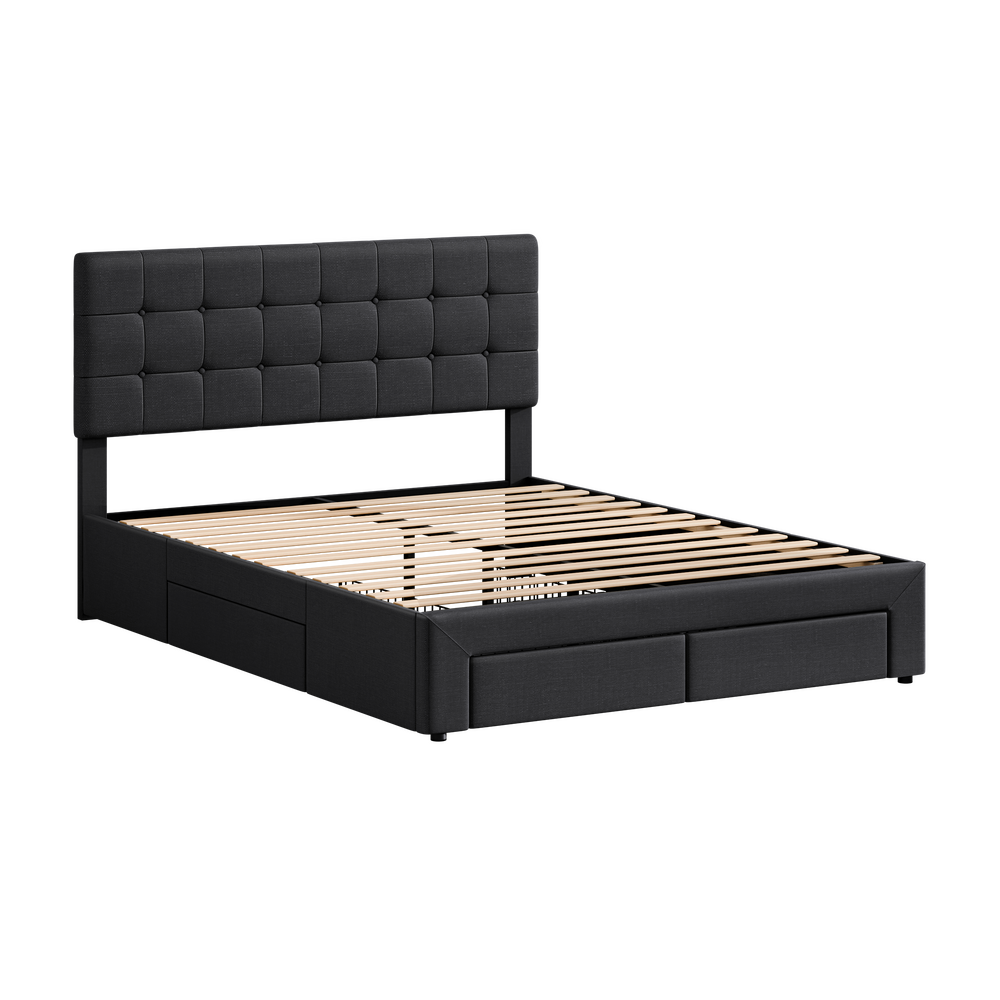 ALFORDSON Bed Frame Queen Size 4 Storage Drawers Adjustable Headboard Charcoal