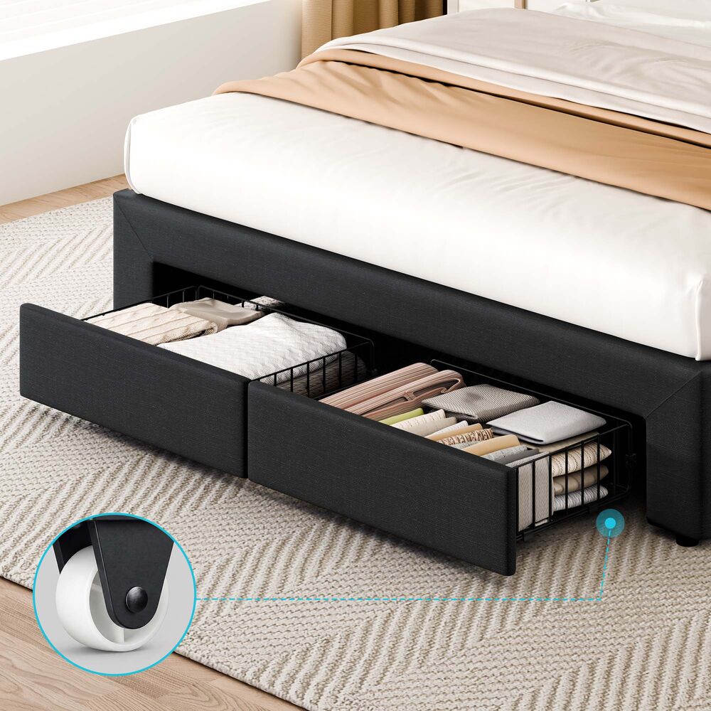 ALFORDSON Bed Frame Queen Size 4 Storage Drawers Adjustable Headboard Charcoal