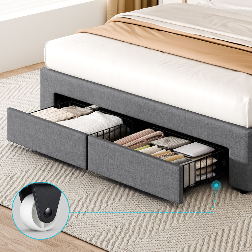 ALFORDSON Bed Frame Queen Size 4 Storage Drawers Adjustable Headboard Grey