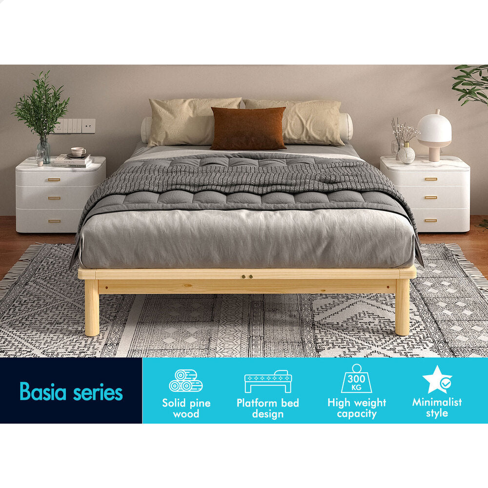 ALFORDSON Bed Frame Wooden Timber Queen Size Mattress Base Platform Basia Oak