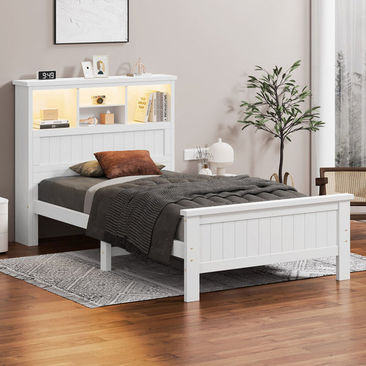ALFORDSON Wooden Bed Frame King Single Mattress Base with RGB LED Storage Shelf