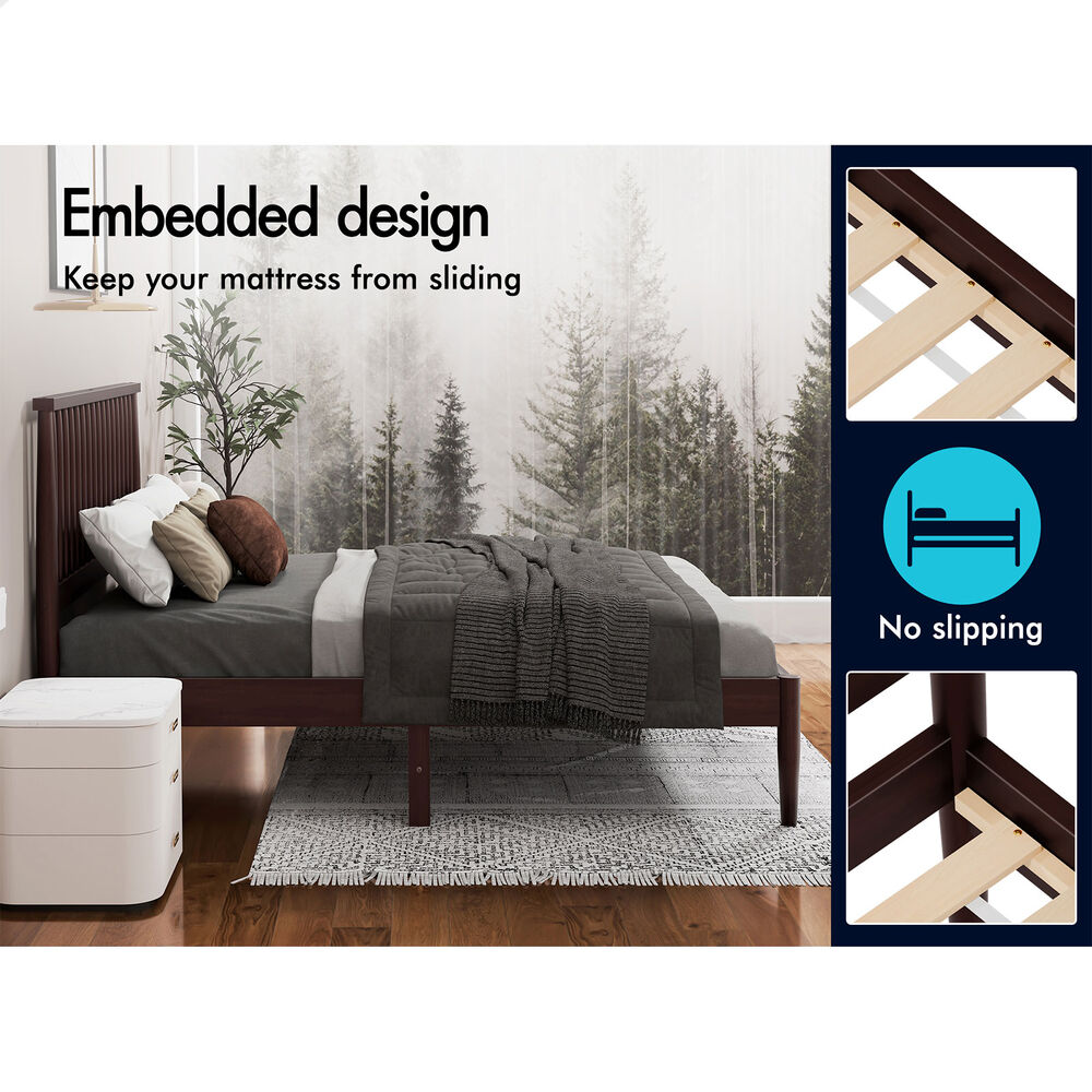 ALFORDSON Bed Frame Wooden King Size Timber Base Platform Walnut CAELUS