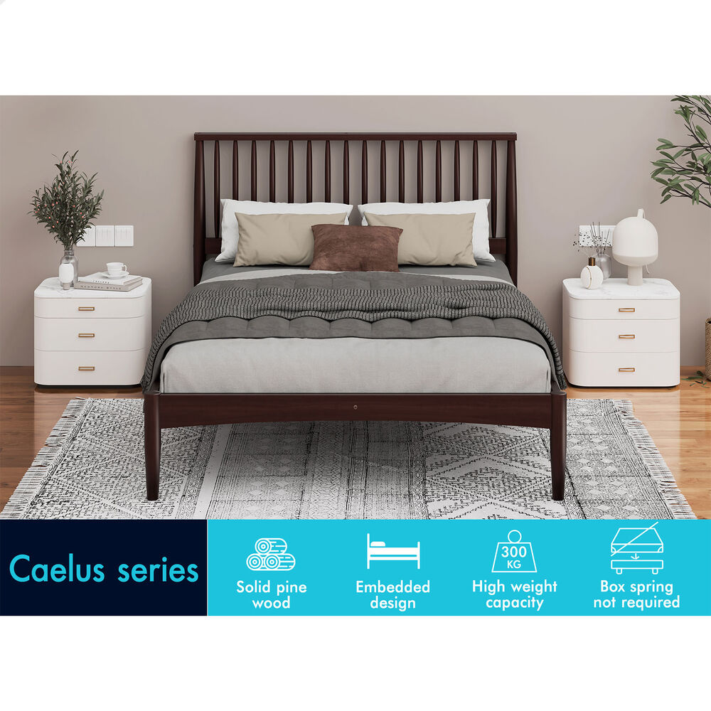 ALFORDSON Bed Frame Wooden Queen Size Timber Base Platform Walnut CAELUS