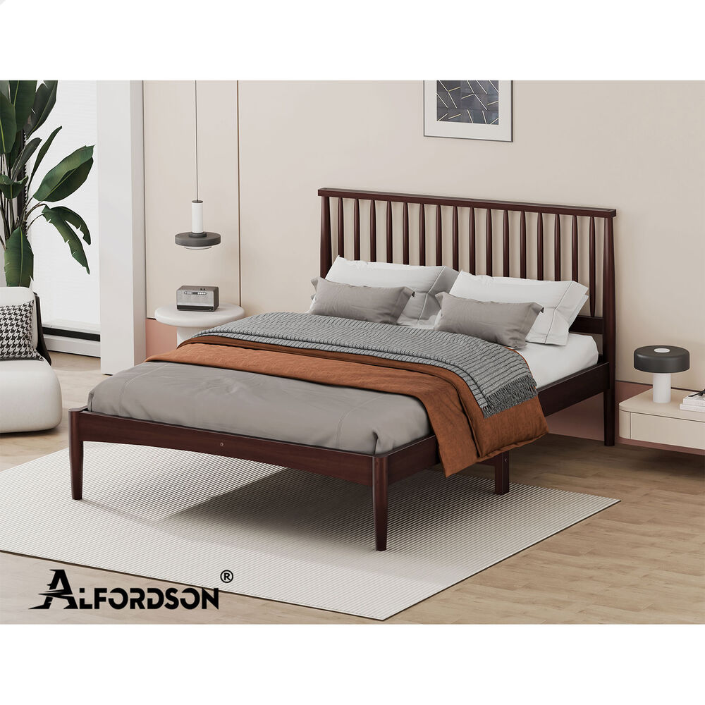 ALFORDSON Bed Frame Wooden Queen Size Timber Base Platform Walnut CAELUS