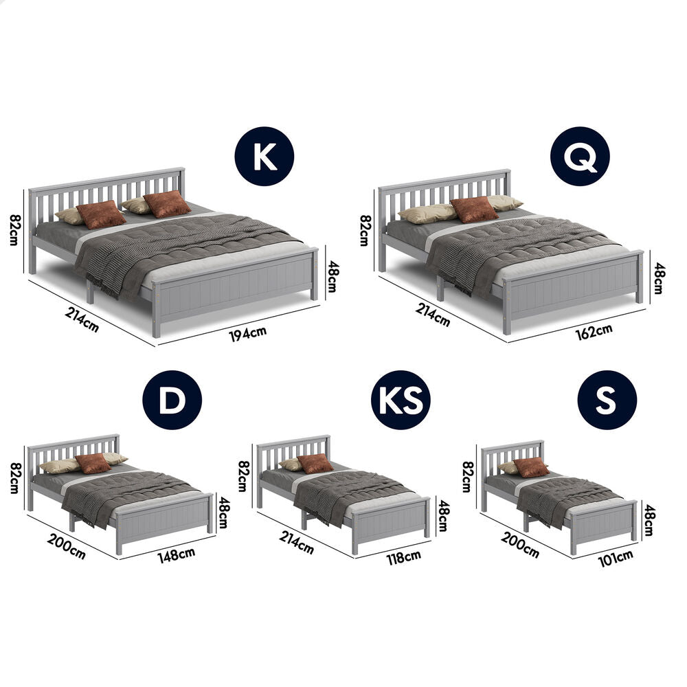 ALFORDSON Bed Frame Wooden King Size Slatted Headboard Timber Grey FABIANO