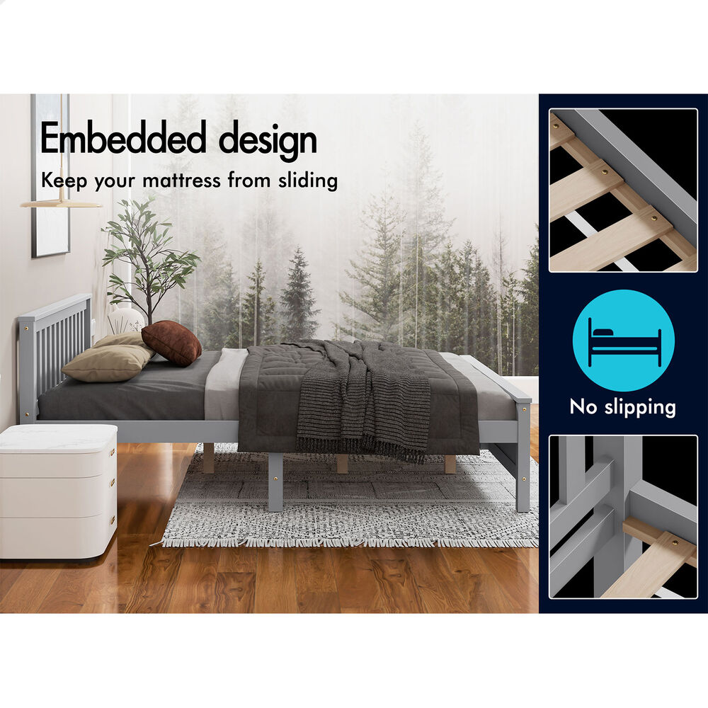 ALFORDSON Bed Frame Wooden Queen Size Slatted Headboard Timber Grey FABIANO