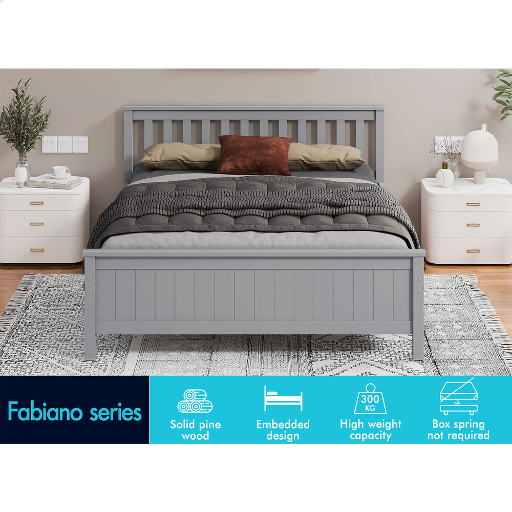 ALFORDSON Bed Frame Wooden Queen Size Slatted Headboard Timber Grey FABIANO