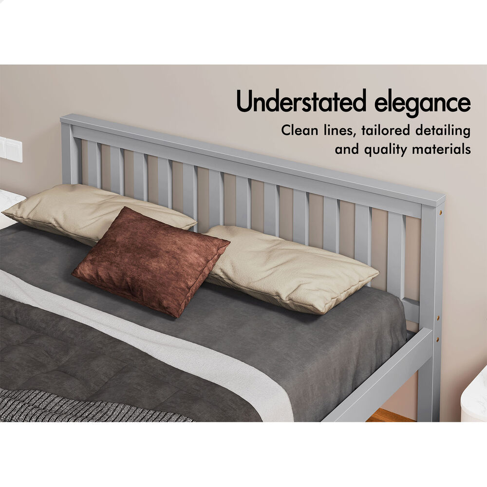 ALFORDSON Bed Frame Wooden Queen Size Slatted Headboard Timber Grey FABIANO
