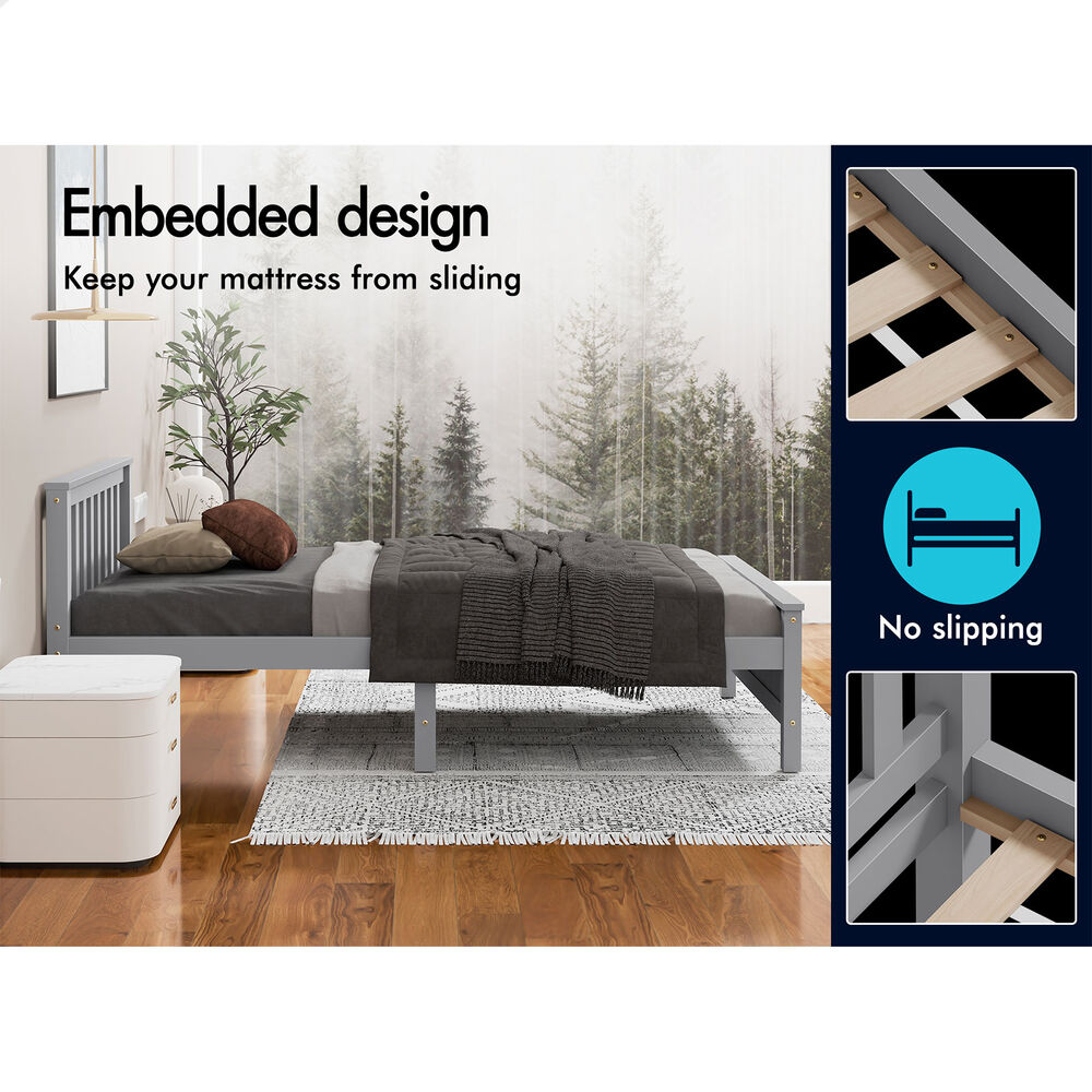 ALFORDSON Bed Frame Wooden Single Size Slatted Headboard Timber Grey FABIANO