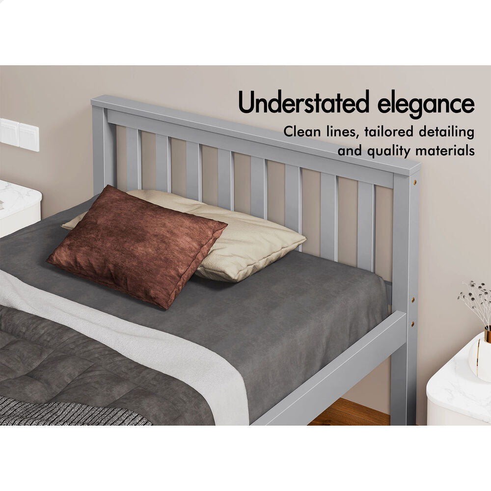 ALFORDSON Bed Frame Wooden Single Size Slatted Headboard Timber Grey FABIANO