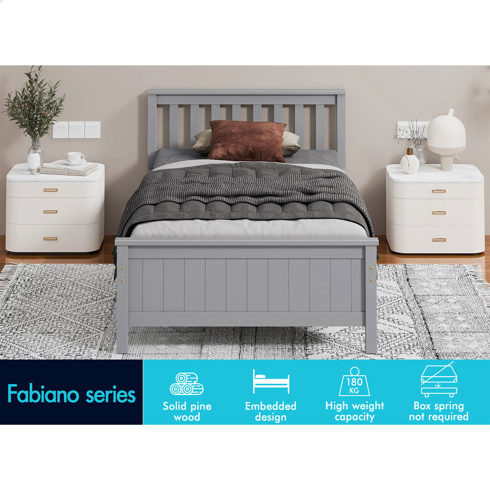 ALFORDSON Bed Frame Wooden Single Size Slatted Headboard Timber Grey FABIANO