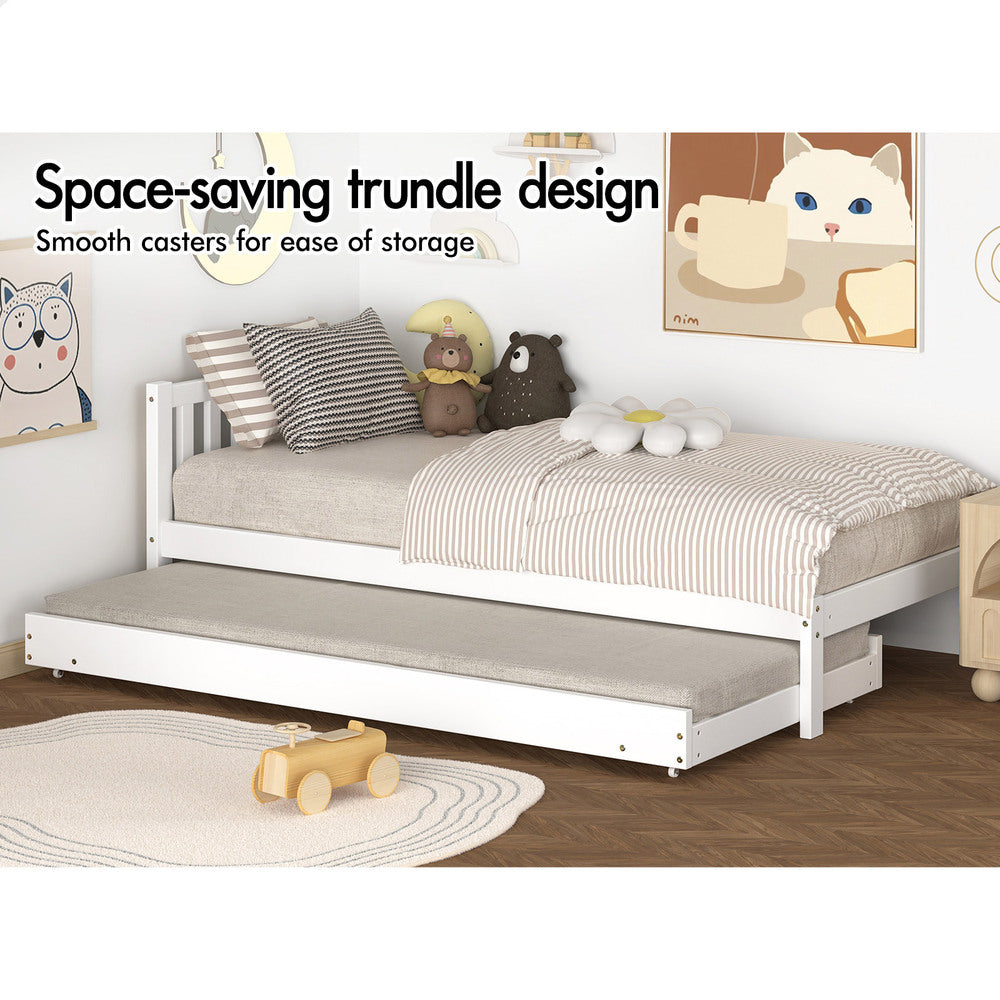 ALFORDSON Bed Frame 2x Single Size Trundle Wooden Mattress Base Timber White