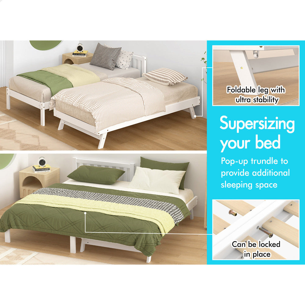 ALFORDSON Bed Frame 2x Single Size Trundle Wooden Mattress Base Timber White