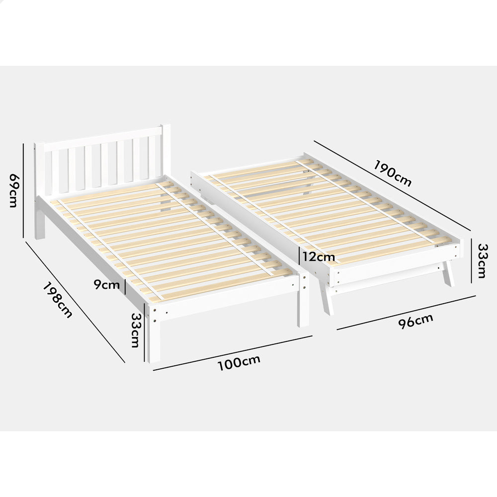ALFORDSON Bed Frame 2x Single Size Trundle Wooden Mattress Base Timber White