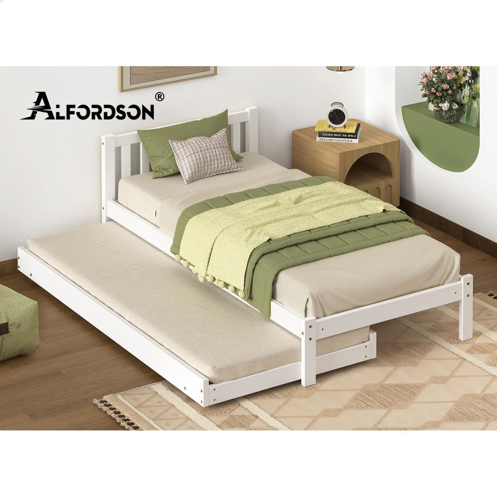 ALFORDSON Bed Frame 2x Single Size Trundle Wooden Mattress Base Timber White