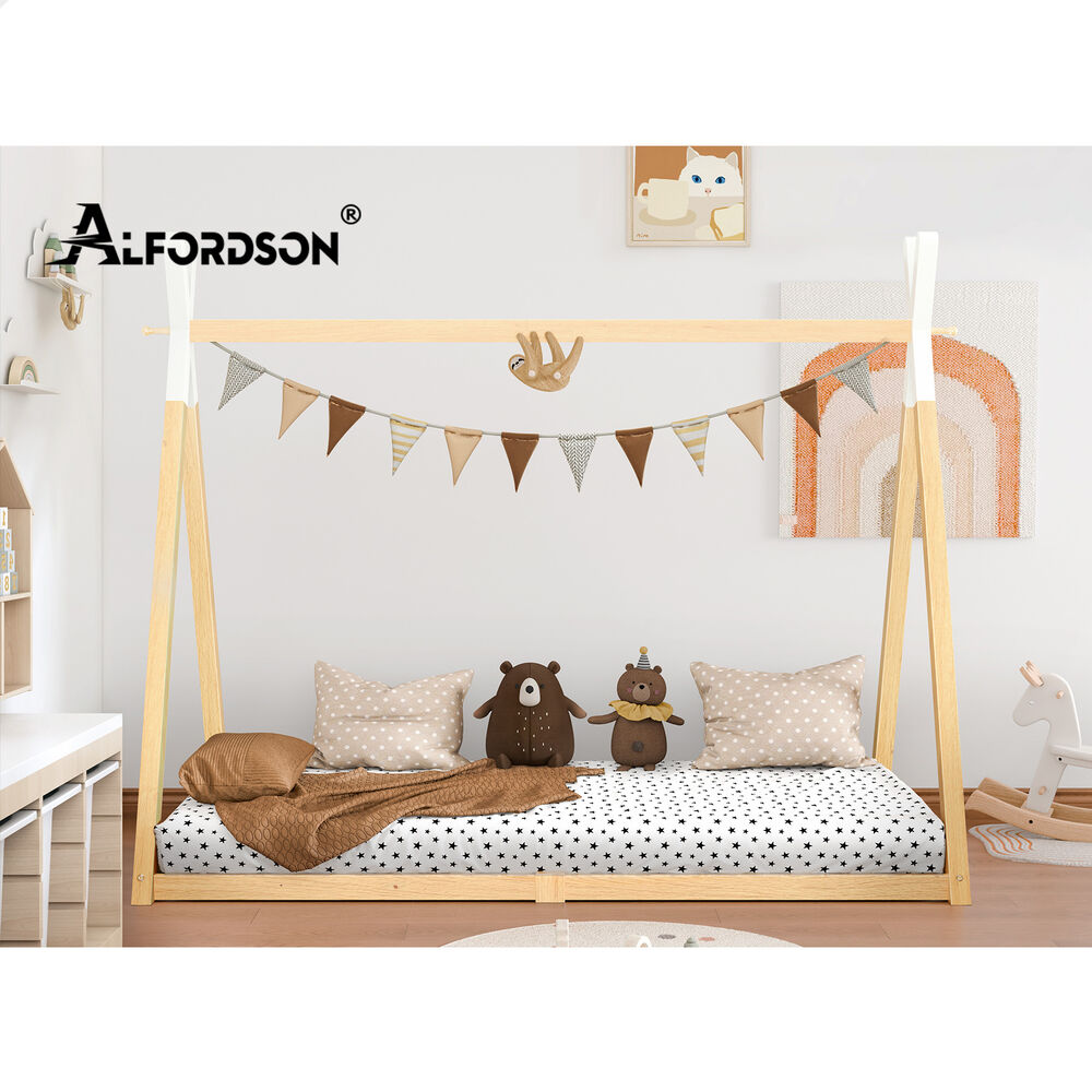 ALFORDSON Bed Frame Wooden Single Timber Teepee House Base Platform Oak TARAN