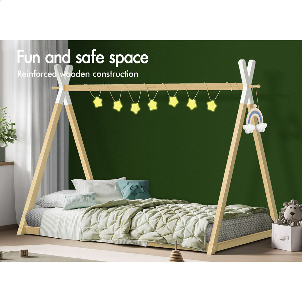 ALFORDSON Bed Frame Wooden Single Timber Teepee House Base Platform Oak TARAN