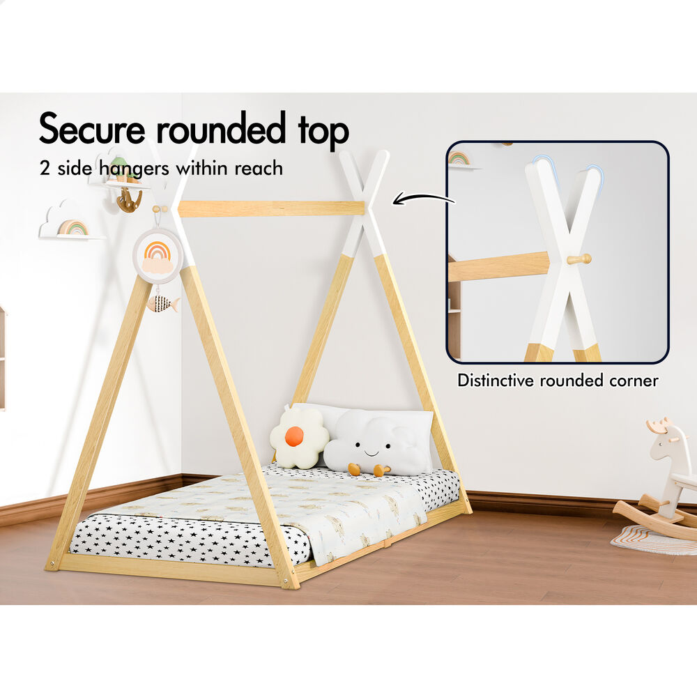 ALFORDSON Bed Frame Wooden Single Timber Teepee House Base Platform Oak TARAN