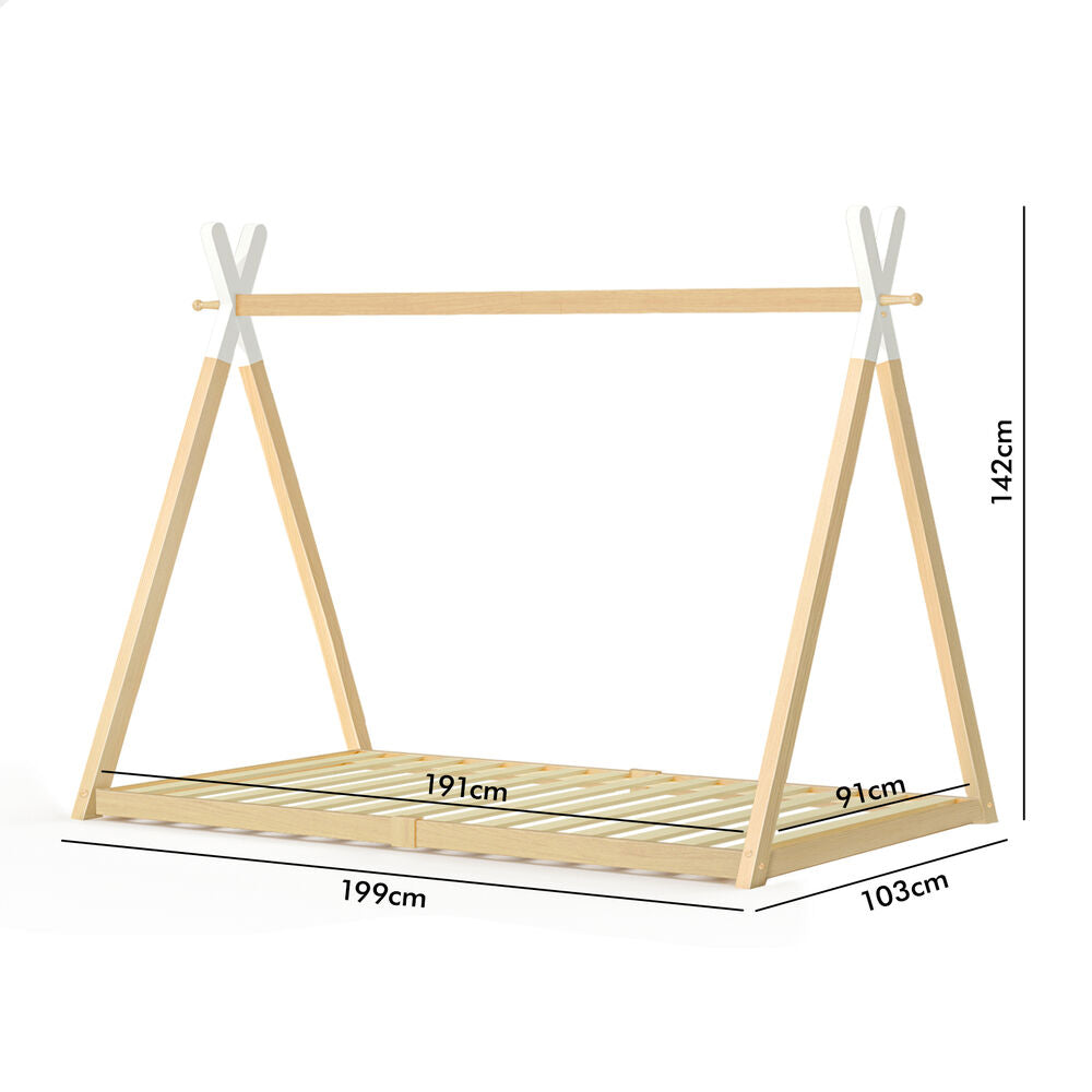 ALFORDSON Bed Frame Wooden Single Timber Teepee House Base Platform Oak TARAN