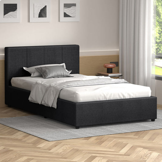 ALFORDSON Bed Frame Single Size Gas Lift Storage Base Fabric Charcoal TRICIA