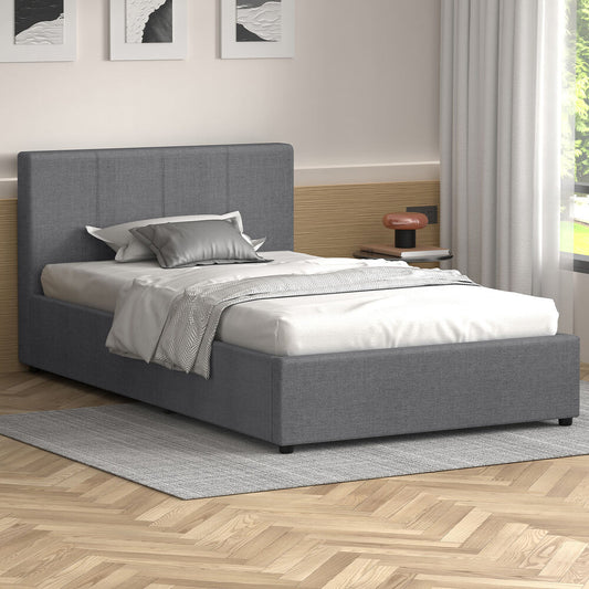ALFORDSON Bed Frame Single Size Gas Lift Storage Base Grey Fabric TRICIA
