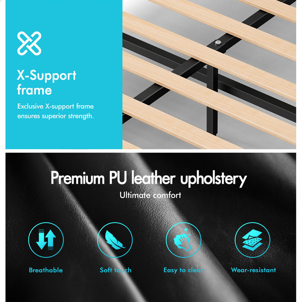 ALFORDSON Bed Frame Double Gas Lift Storage Adjustable Headboard Black LURIA