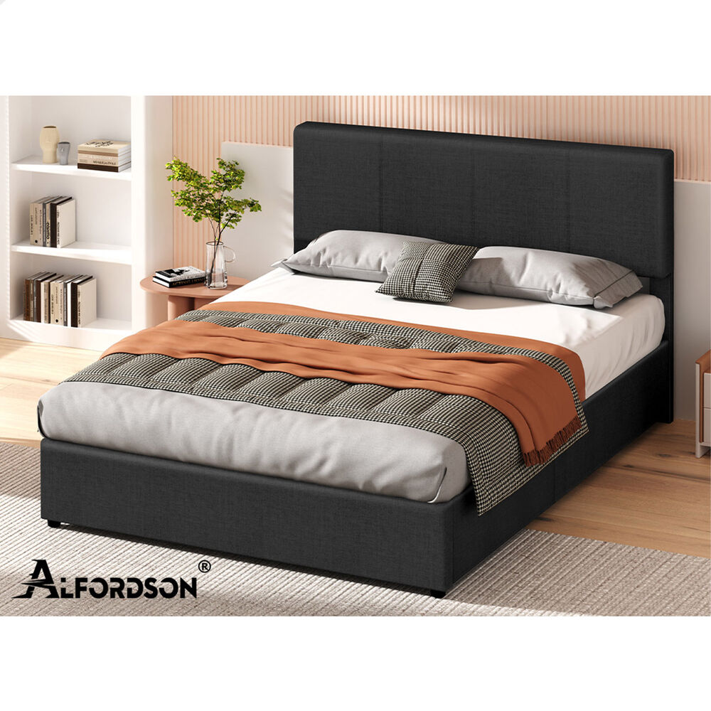 ALFORDSON Bed Frame Double Gas Lift Storage Adjustable Headboard Charcoal LURIA