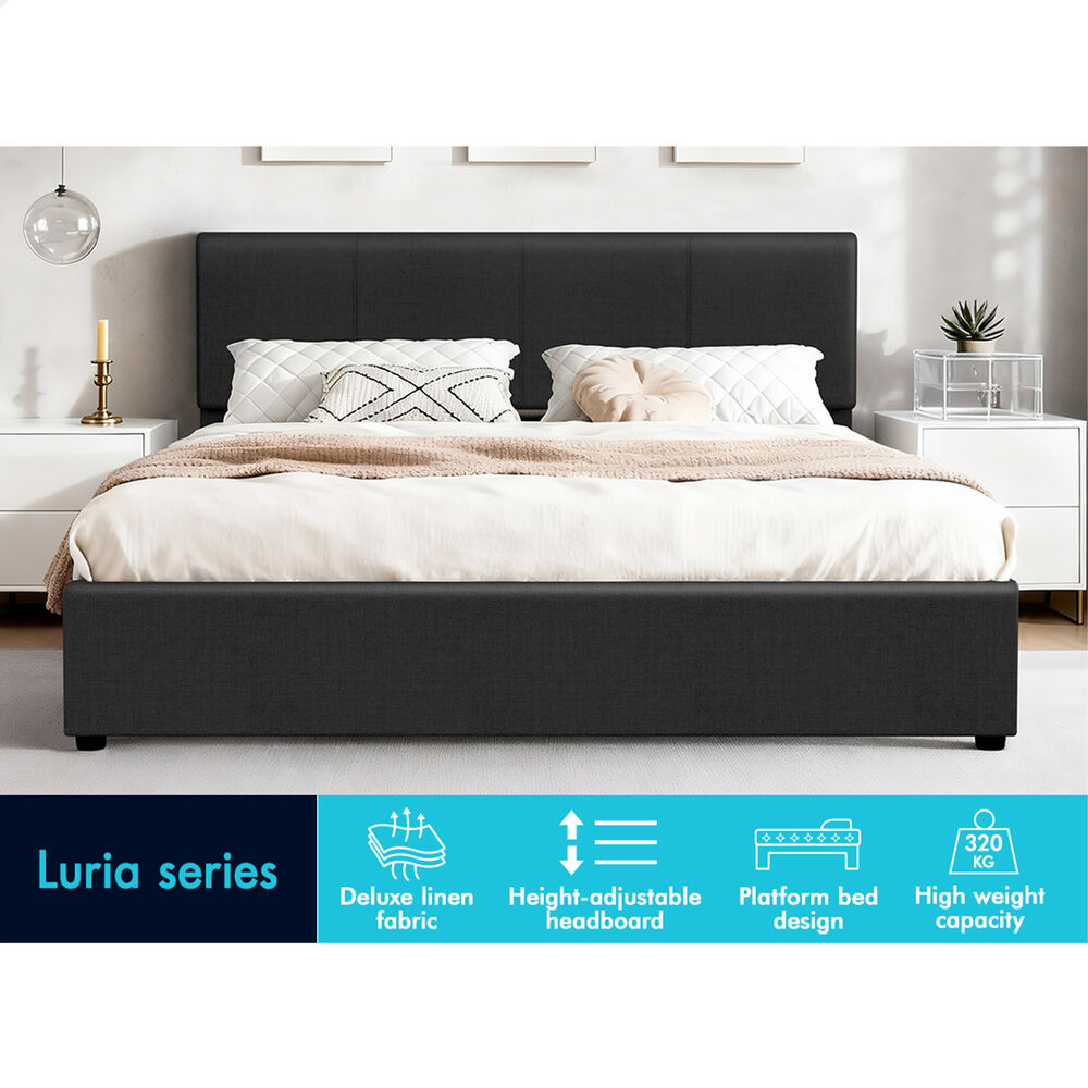ALFORDSON Bed Frame Double Gas Lift Storage Adjustable Headboard Charcoal LURIA