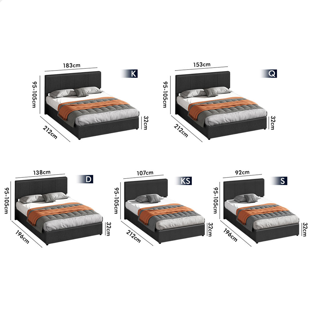 ALFORDSON Bed Frame Double Gas Lift Storage Adjustable Headboard Charcoal LURIA