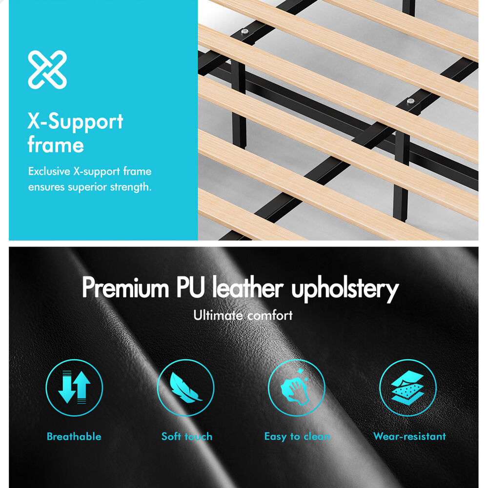 ALFORDSON Bed Frame King Gas Lift Storage Adjustable Headboard Black LURIA