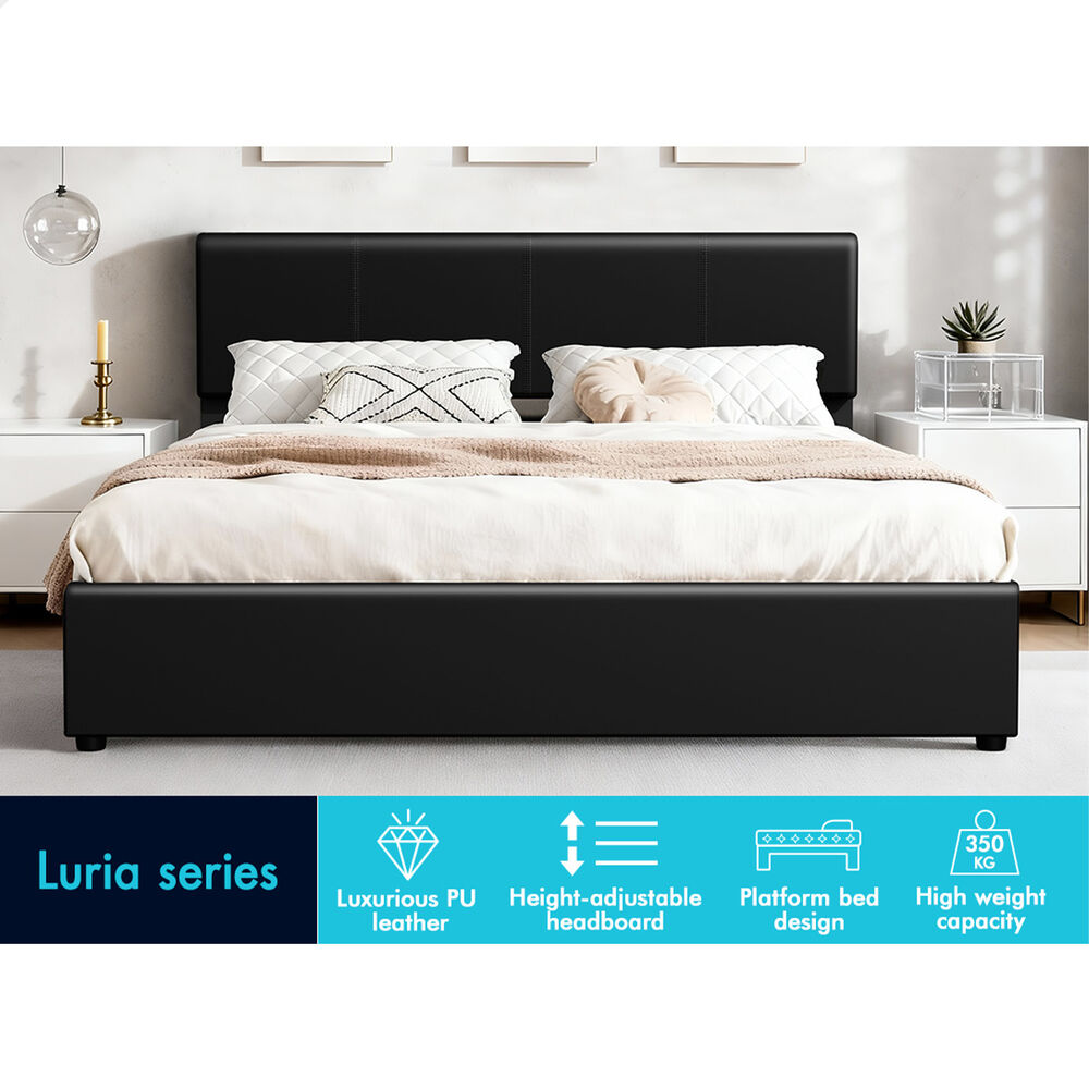 ALFORDSON Bed Frame King Gas Lift Storage Adjustable Headboard Black LURIA