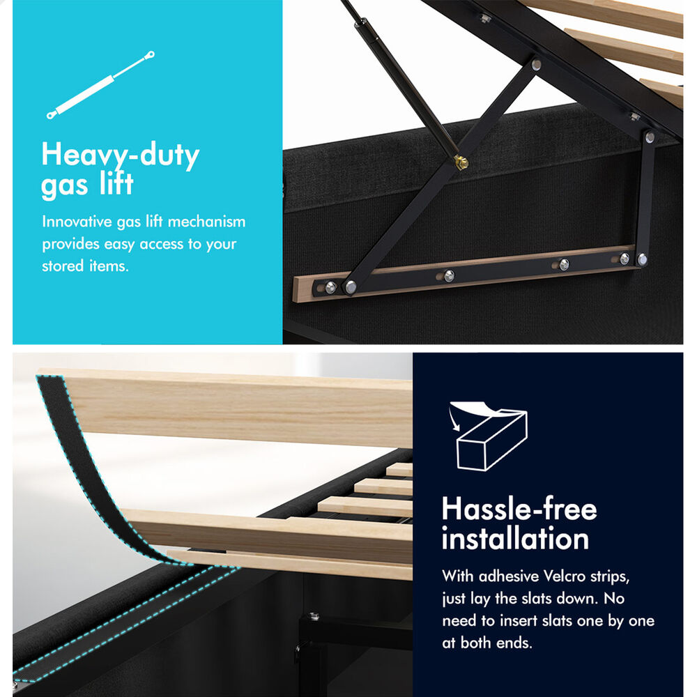 ALFORDSON Bed Frame King Gas Lift Storage Adjustable Headboard Charcoal LURIA