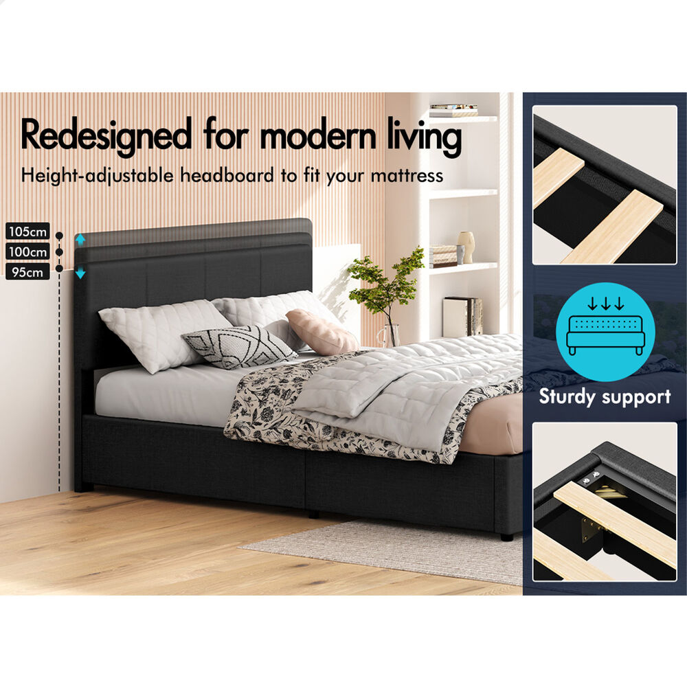 ALFORDSON Bed Frame King Gas Lift Storage Adjustable Headboard Charcoal LURIA