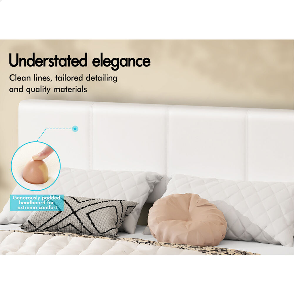 ALFORDSON Bed Frame King Gas Lift Storage Adjustable Headboard White LURIA