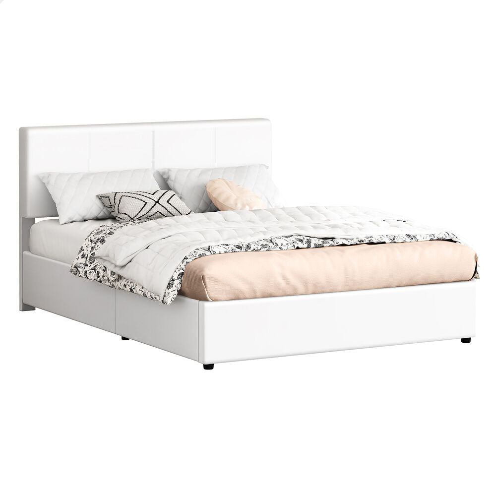 ALFORDSON Bed Frame King Gas Lift Storage Adjustable Headboard White LURIA