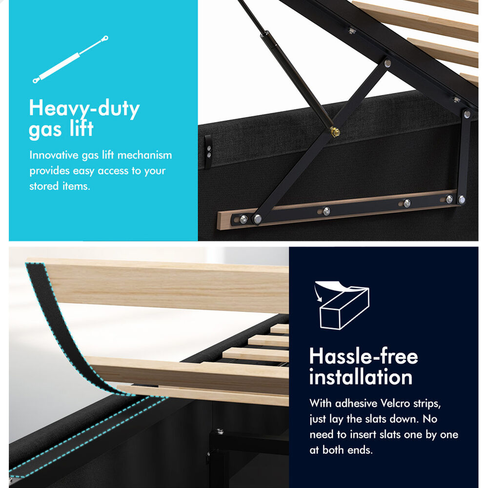 ALFORDSON Bed Frame King Single Gas Lift Storage Adjustable Headboard LURIA