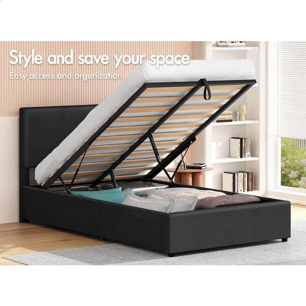 ALFORDSON Bed Frame King Single Gas Lift Storage Adjustable Headboard LURIA