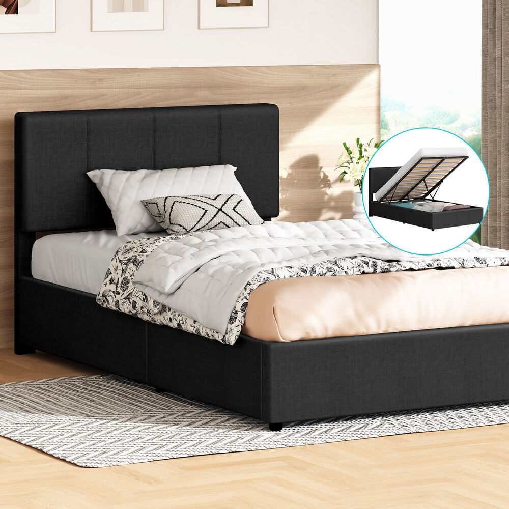 ALFORDSON Bed Frame King Single Gas Lift Storage Adjustable Headboard LURIA