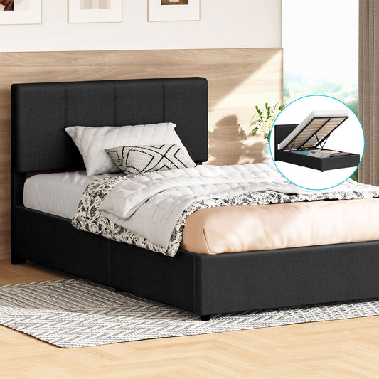 ALFORDSON Bed Frame King Single Gas Lift Storage Adjustable Headboard LURIA