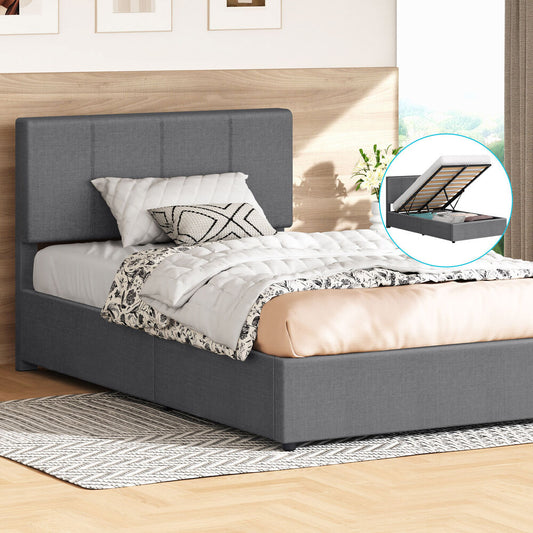 ALFORDSON Bed Frame King Single Gas Lift Storage Adjustable Headboard Grey LURIA