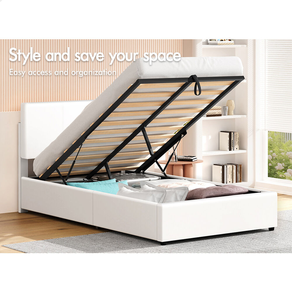 ALFORDSON Bed Frame King Single Gas Lift Storage Adjustable Headboard White