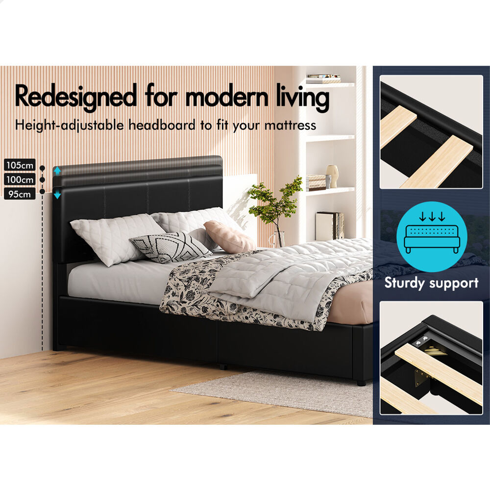 ALFORDSON Bed Frame Queen Gas Lift Storage Adjustable Headboard Black LURIA