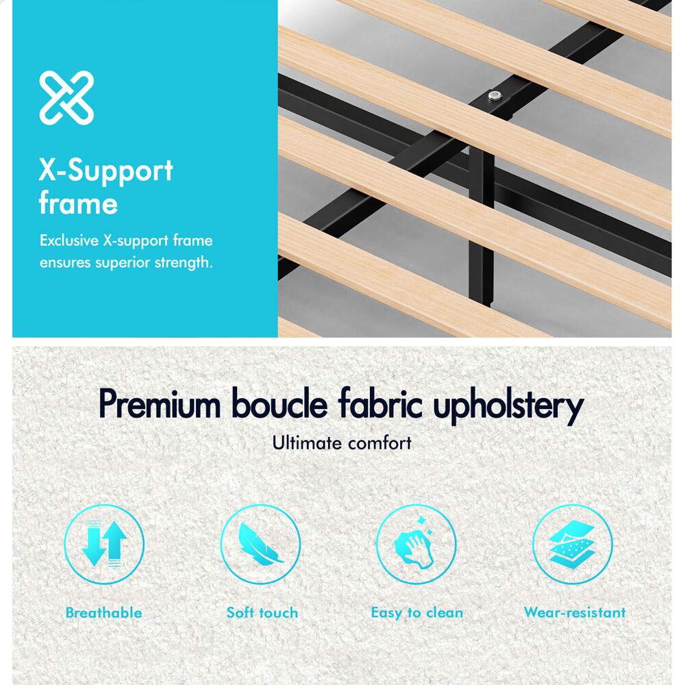 ALFORDSON Bed Frame Queen Gas Lift Storage Adjustable Headboard Boucle LURIA