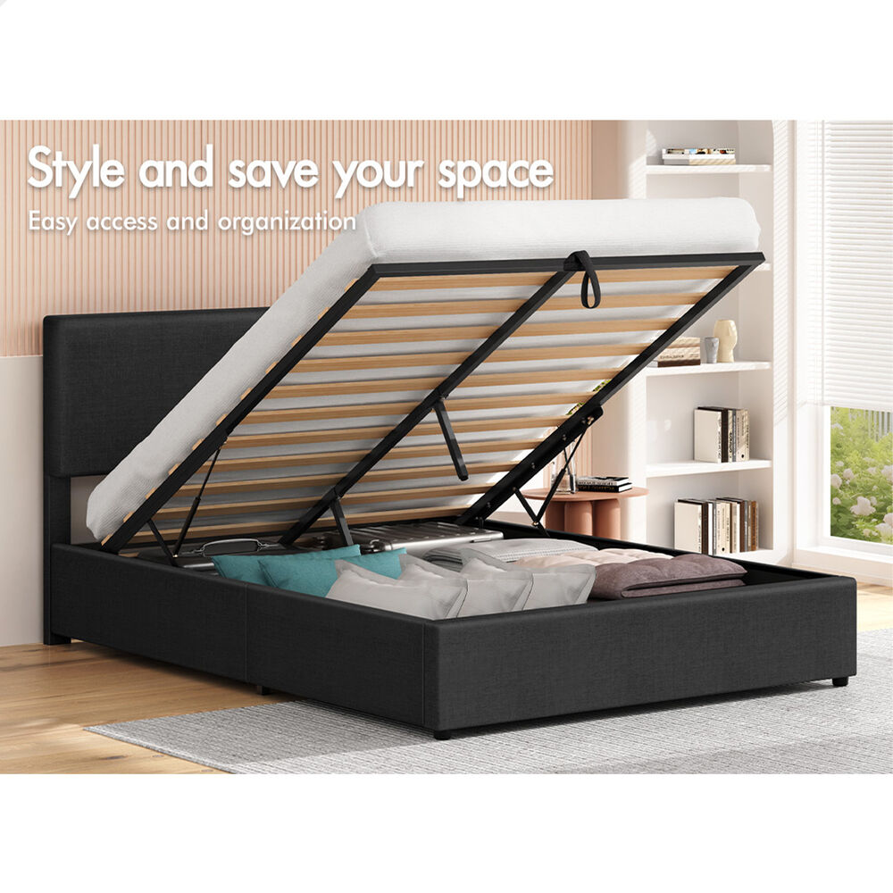 ALFORDSON Bed Frame Queen Gas Lift Storage Adjustable Headboard Charcoal LURIA