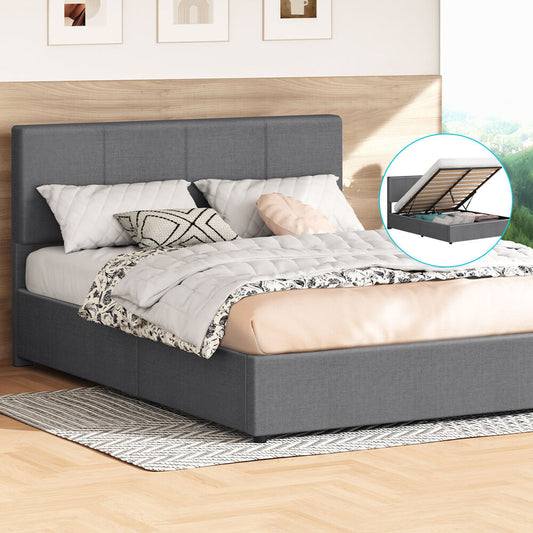 ALFORDSON Bed Frame Queen Gas Lift Storage Adjustable Headboard Grey LURIA