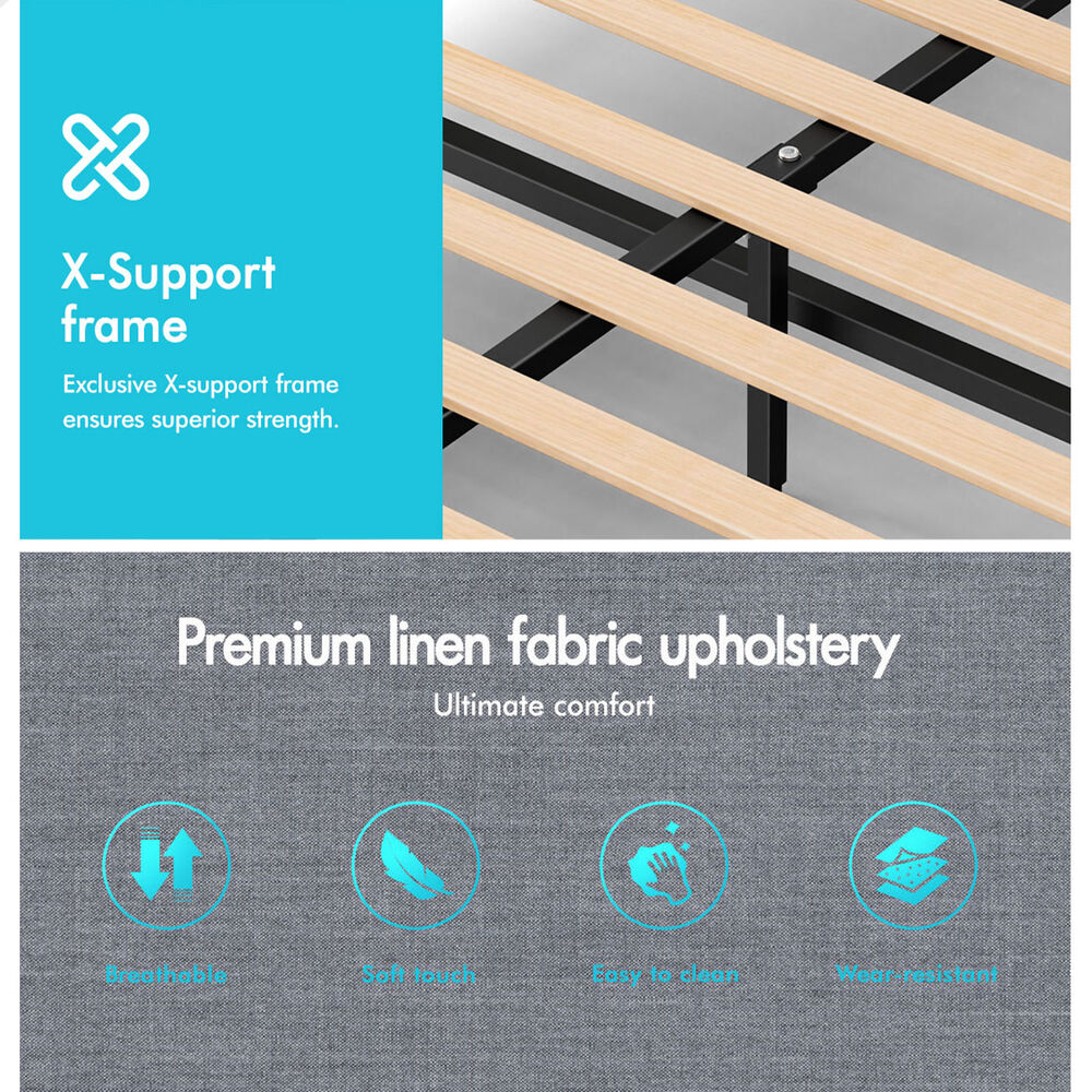 ALFORDSON Bed Frame Queen Gas Lift Storage Adjustable Headboard Grey LURIA