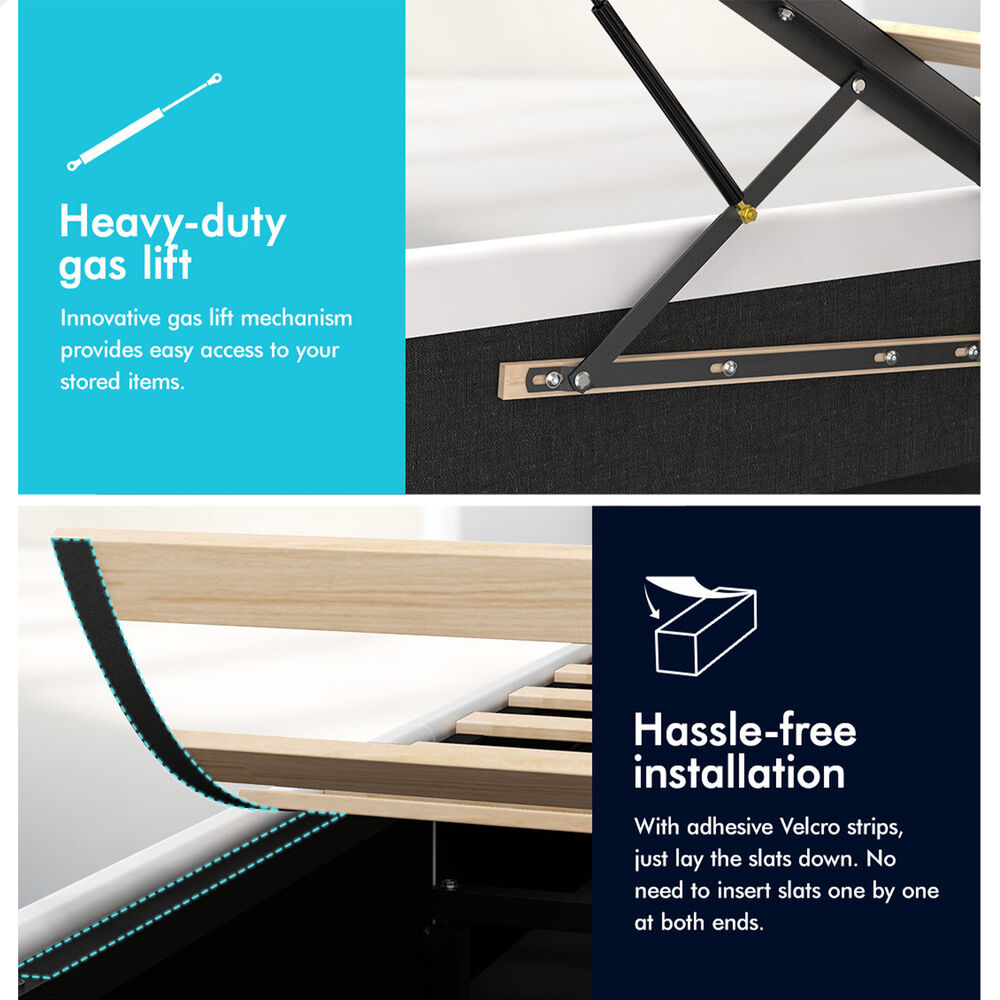 ALFORDSON Bed Frame Queen Gas Lift Storage Adjustable Headboard White LURIA