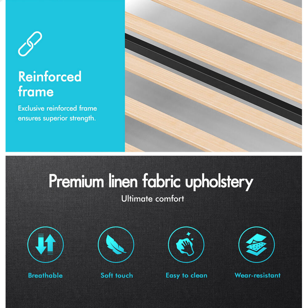 ALFORDSON Bed Frame Single Gas Lift Storage Adjustable Headboard Charcoal LURIA